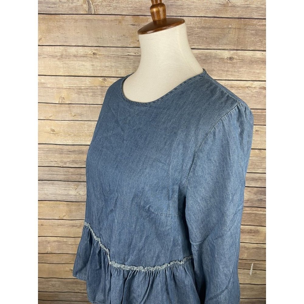 Universal Thread Medium Chambray Blouse Tiered Ba… - image 4